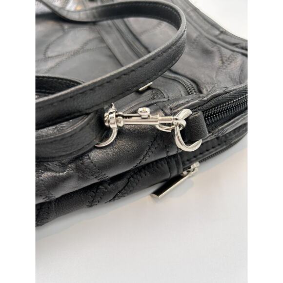 Vintage‎ Patch Leather Women Medium Black Crossbody Lined Sectional Shoulder Bag - Picture 11 of 11